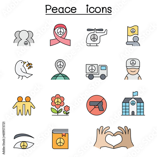 Peace color line icon set