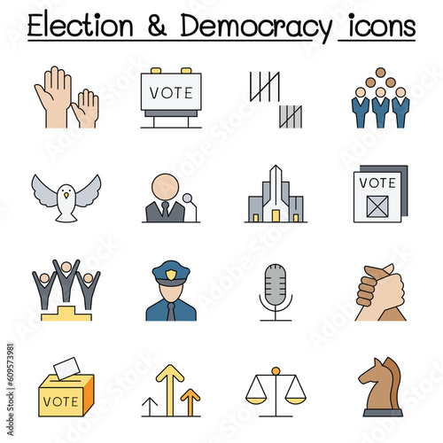 Election and Democracy color line icon set
