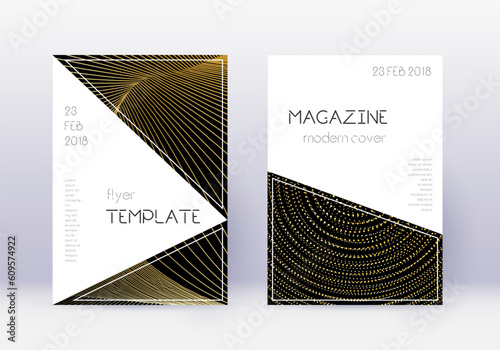 Triangle cover design template set. Gold abstract