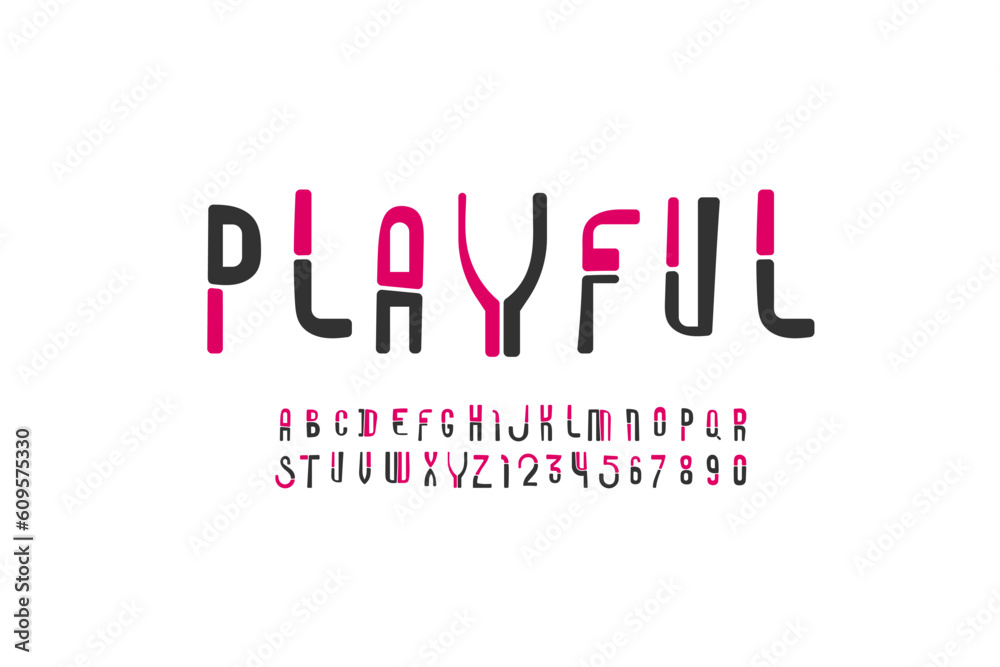 Playful multi-colored font, modern childrens alphabet, trendy cartoons letters and numbers, vector illustration 10EPS Playful multi-colored font, modern childrens alphabet, trendy cartoons letters and numbers, vector illustration 10EPS