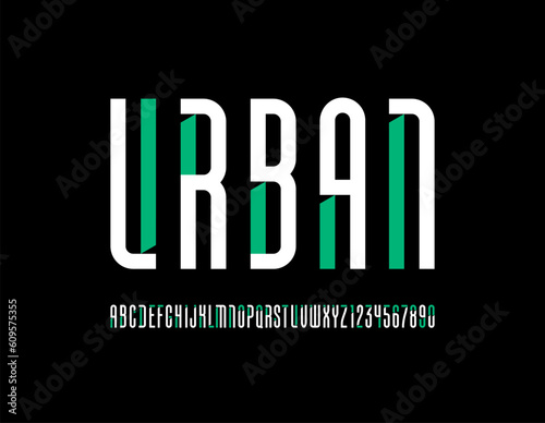 Longest font, high alphabet, croppered letters and numbers made Internal angled serifs bevel type, for your designs, vector illustration 10EPS