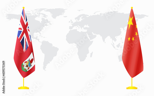 China and Bermuda flags for official meeting