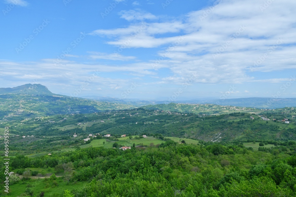 View of the characteristic countryside of the province of Avellino, Italy.	