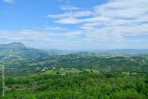 View of the characteristic countryside of the province of Avellino, Italy. 