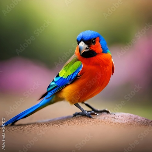 Colorful bird standing on a rock, Generative AI