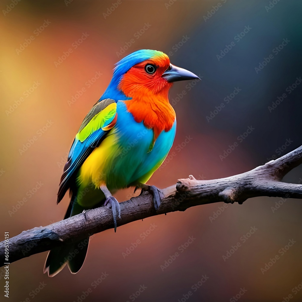 Colorful bird on a branch, Generative AI