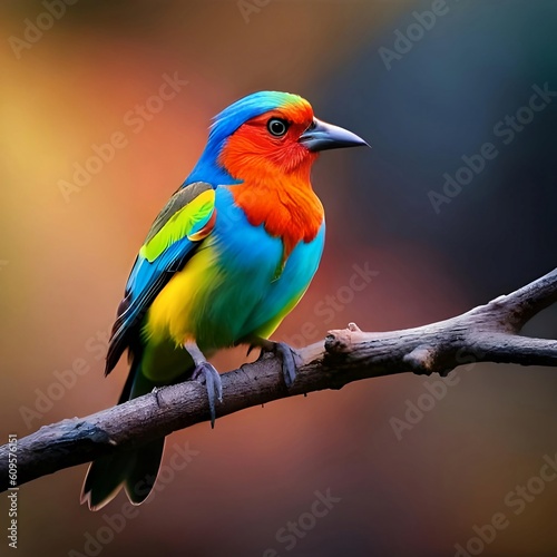 Colorful bird on a branch, Generative AI