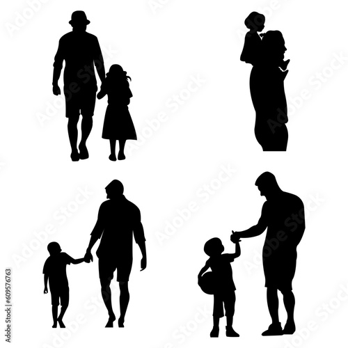 Set Happy Father s Day  and silhouettes of father and son decoration illustration background.