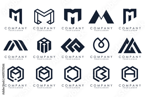 Set of M letter logo design vector. modern M letter design collection.
