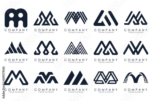 Set of letter M logo design vector. Collection of modern M letter design in black color.