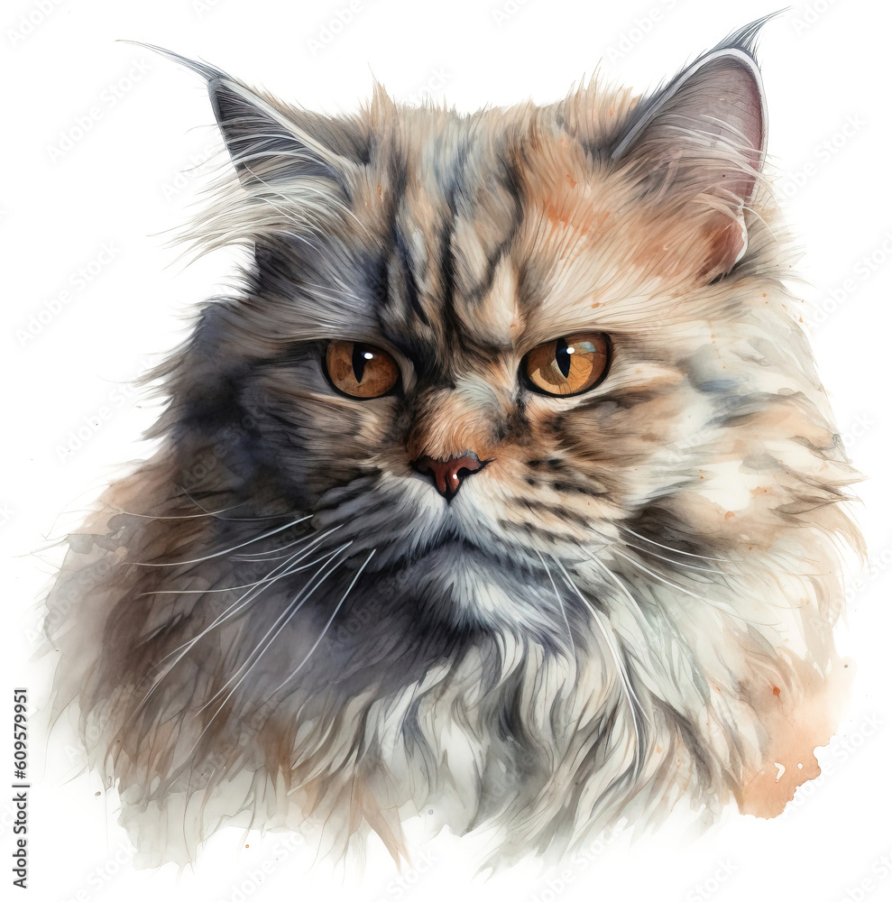 Long-haired cat portrait, PNG background