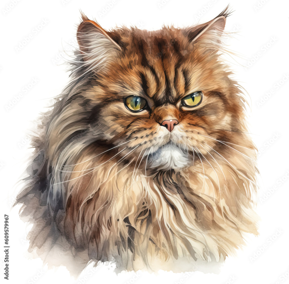 Long-haired cat portrait, PNG background