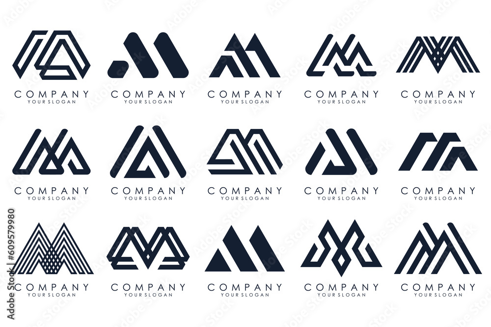 Set of letter M logo design vector. Collection of modern M letter design in black color. Set of letter M logo design vector. Collection of modern M letter design in black color.