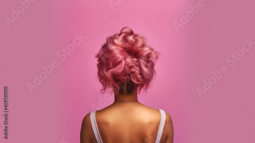 salon woman hairstyles for middle curly hair, rear view, close-up, Millennial Pink, Studio lighting,