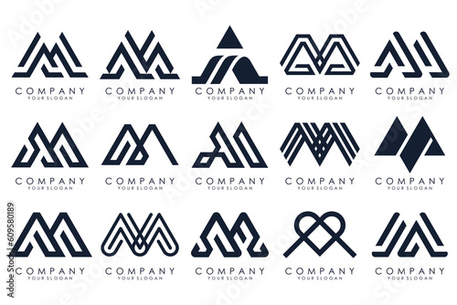 Set of letter M logo design vector. Collection of modern M letter design in black color.