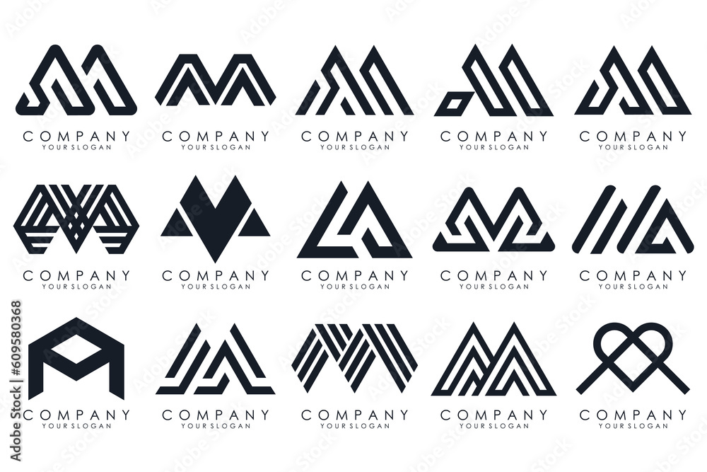 Set of letter M logo design vector. Collection of modern M letter design in black color.