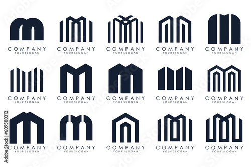 Set of letter M logo design vector. Collection of modern M letter design in black color.