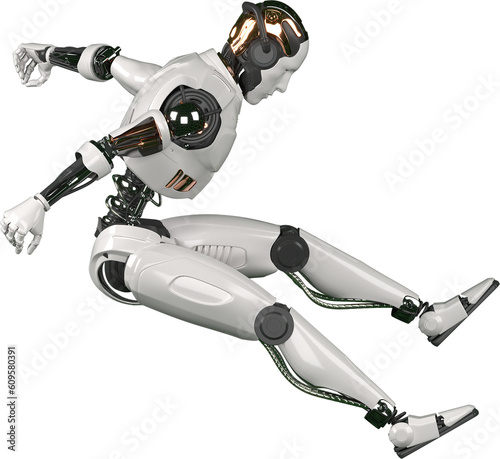 Futuristic world robots are running. Presentation of technology with robots. 3d rendering action of robot.