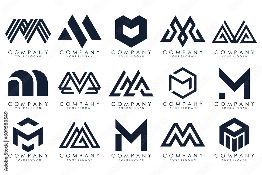 Set of letter M logo design vector. Collection of modern M letter design in black color. Set of letter M logo design vector. Collection of modern M letter design in black color.