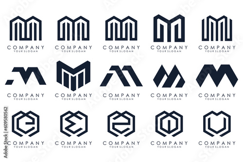 Set of letter M logo design vector. Collection of modern M letter design in black color.