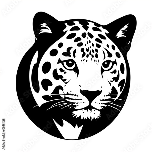 leopard head black and white vector illustration isolated on a white background.