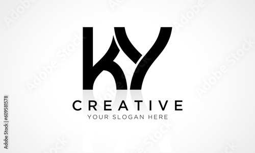 KY Letter Logo Design Vector Template. Alphabet Initial Letter KY Logo Design With Glossy Reflection Business Illustration. photo