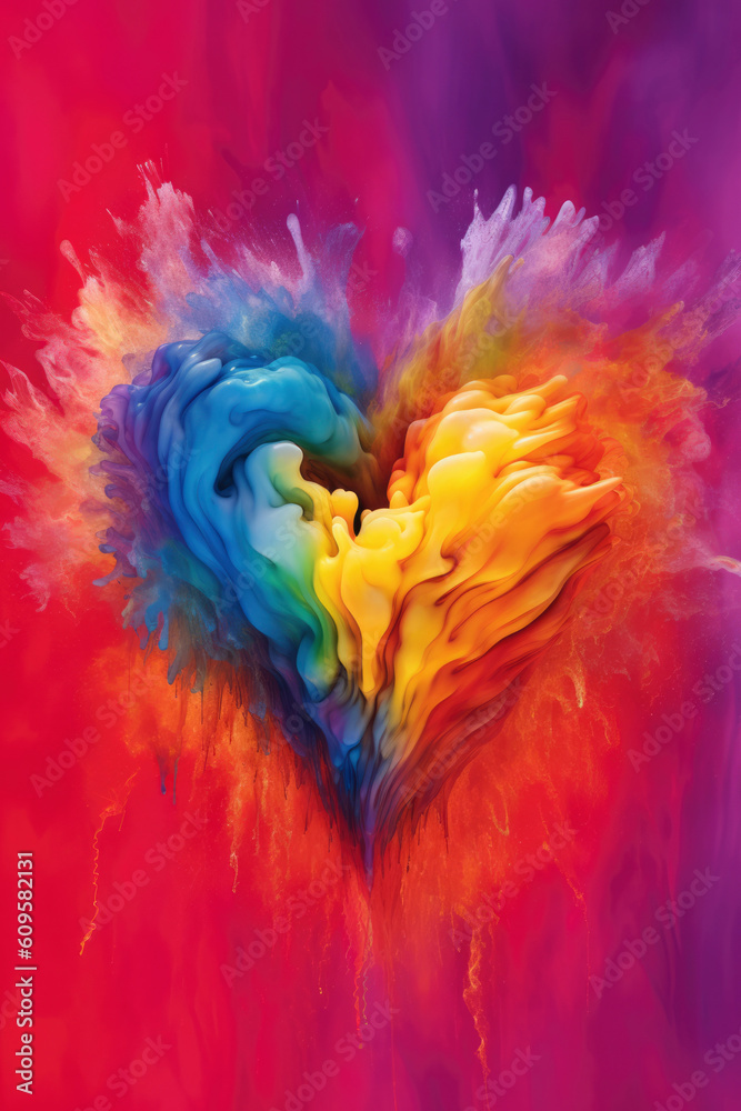 Obraz premium Explosive rainbow heart in dust. Generative ai