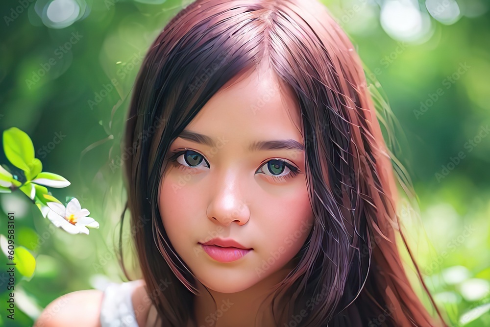 Naklejka premium portrait of a girl Generative AI