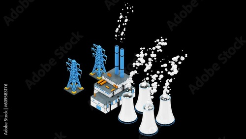 3d isometric illustration of a nuclear power plant. Alpha channel