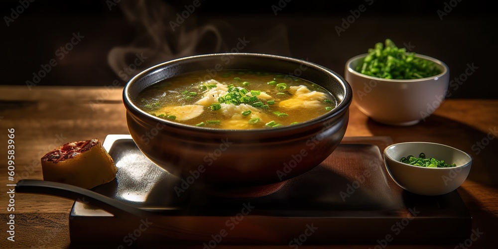 AI Generated. AI Generative. Japanese asian tradition restaurant cousine dinner miso soup. Graphic Art