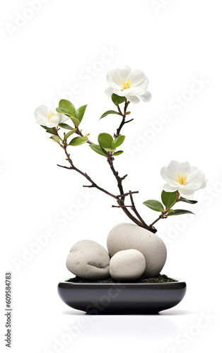 zen stones with flower minimal  Generative AI