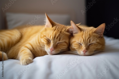 a pair of cute cats sleeping together © imur