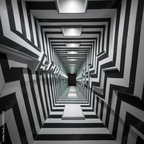 Endless Stripes: Black and White Infinite Corridor