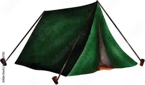 camping tent drawn with watercolors