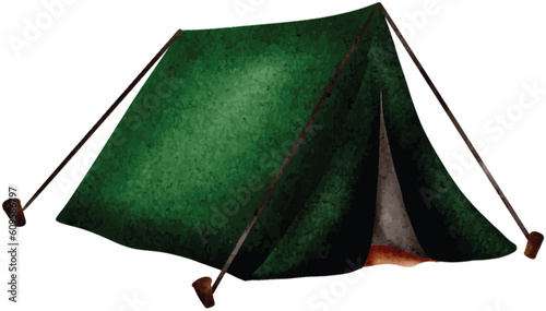 camping tent drawn with watercolors