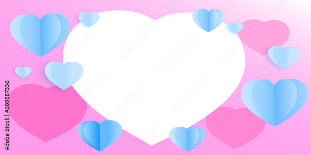 Heart Blue, Creative paper cut heart decorated background Pink