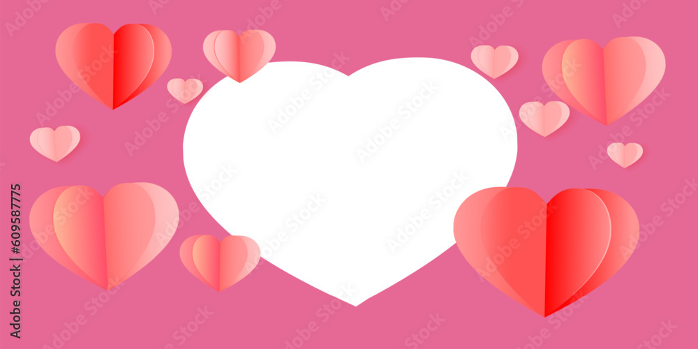 Heart white, Creative paper cut heart decorated background Pink