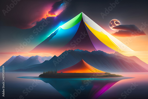 Abstract fantasy background with mountains. Created by AI artificial intelligence system.