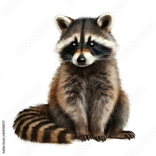 Raccoon portrait in watercolor style , PNG background