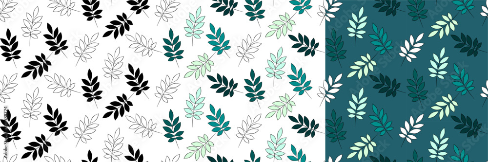 Tree vector seamless half-drop pattern, with leaves