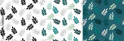 Tree vector seamless half-drop pattern, with leaves