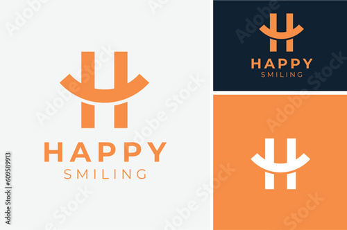 Initial Letter H Happy with curve like smile or smiley symbol logo design