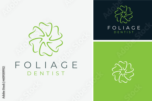 Beauty Flower Tooth or Fresh Floral Teeth for Natural Dental Dentist Dentistry Orthodontic Clinic logo design