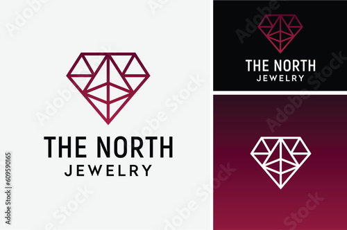 Beauty Line Art Wireframe Crystal Jewel Diamond Ruby Gem Gemstone for elegant luxury jewelry logo design