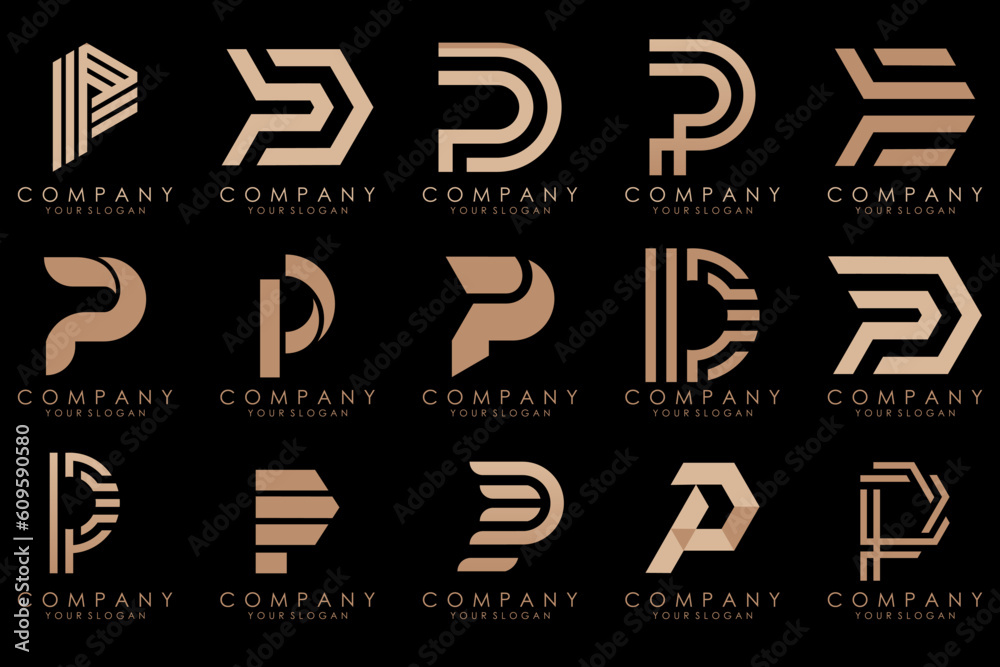 Set of letters P logo design. modern creative monogram icon design inspiration.