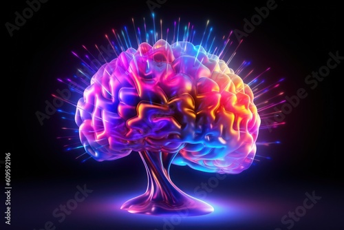 human brain as a glowing tree concept of creativity, fresh ideas generative ai