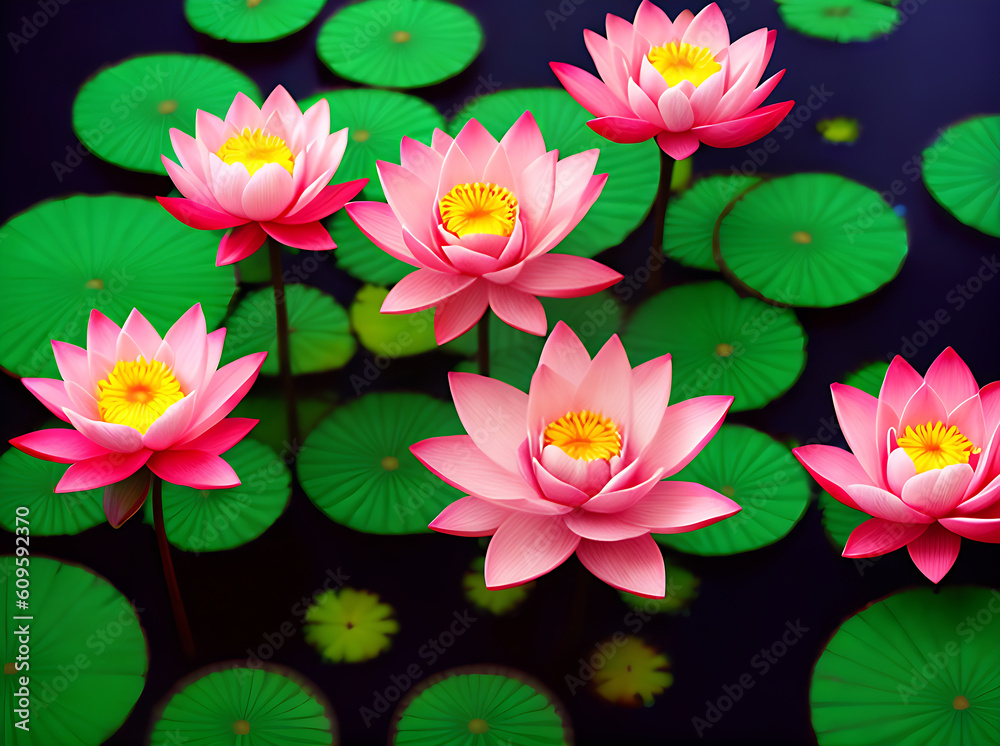 Lotus flowers bokeh background 3D text.