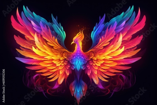 glowing phoenix on black background concept of rebirth