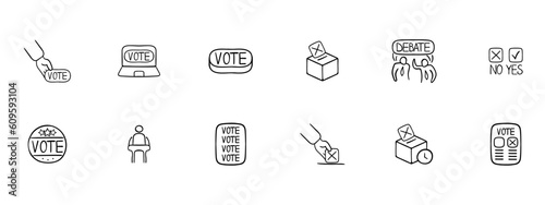 Set of icons representing voting and elections. Democracy, ballot, icons, set, election, vote. Neomorphism style. Vector line icon