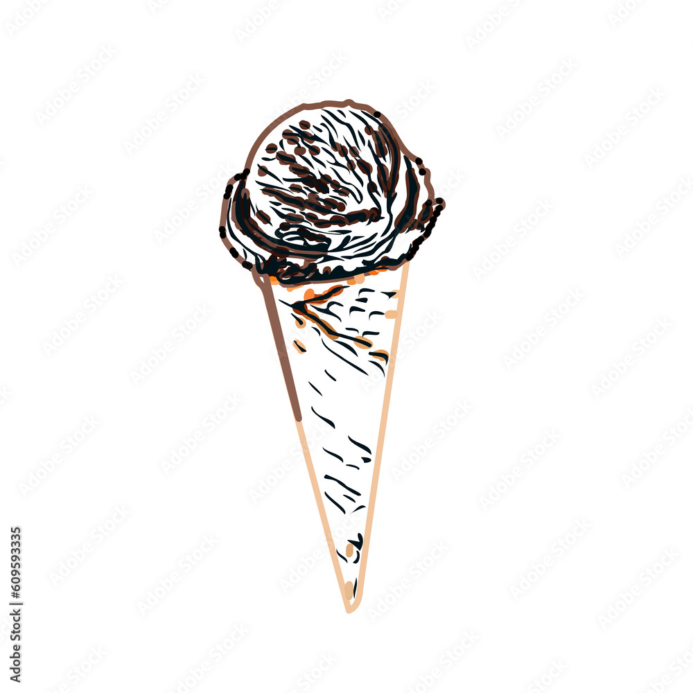 color sketch of ice cream with transparent background